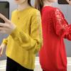 Fashion Lace Patchwork Hollow Out Solid Sweater Top Women Loose Casual Pullover Ladies Elegant Long Sleeve Sweaters T-shirts