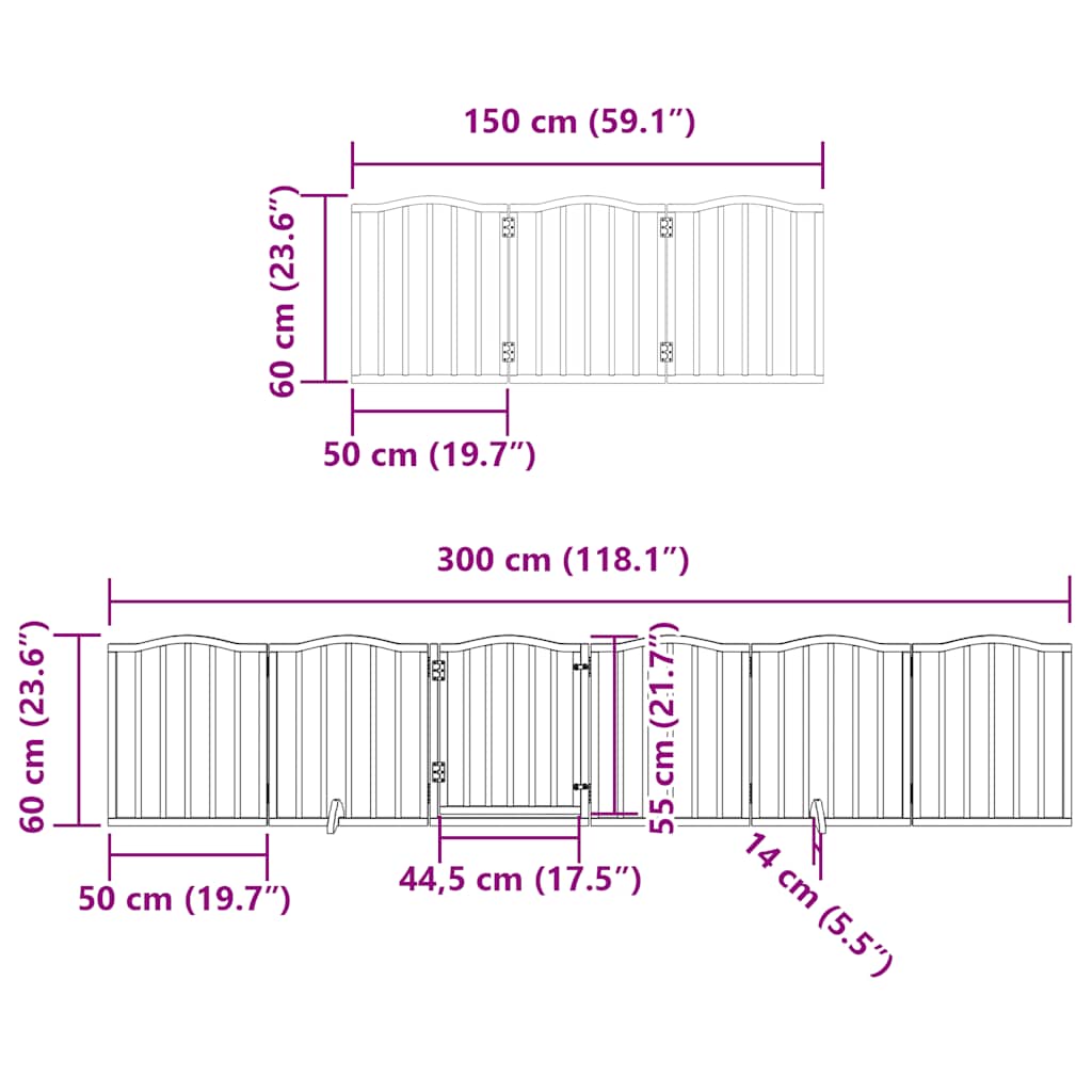 9 Piece Foldable Black Dog Gate 450 cm Poplar Wood
