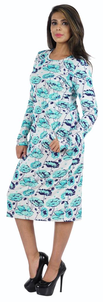 Bimba Printed Long Bodycon Dress With Pockets For Women Full Sleeves Dress Midi