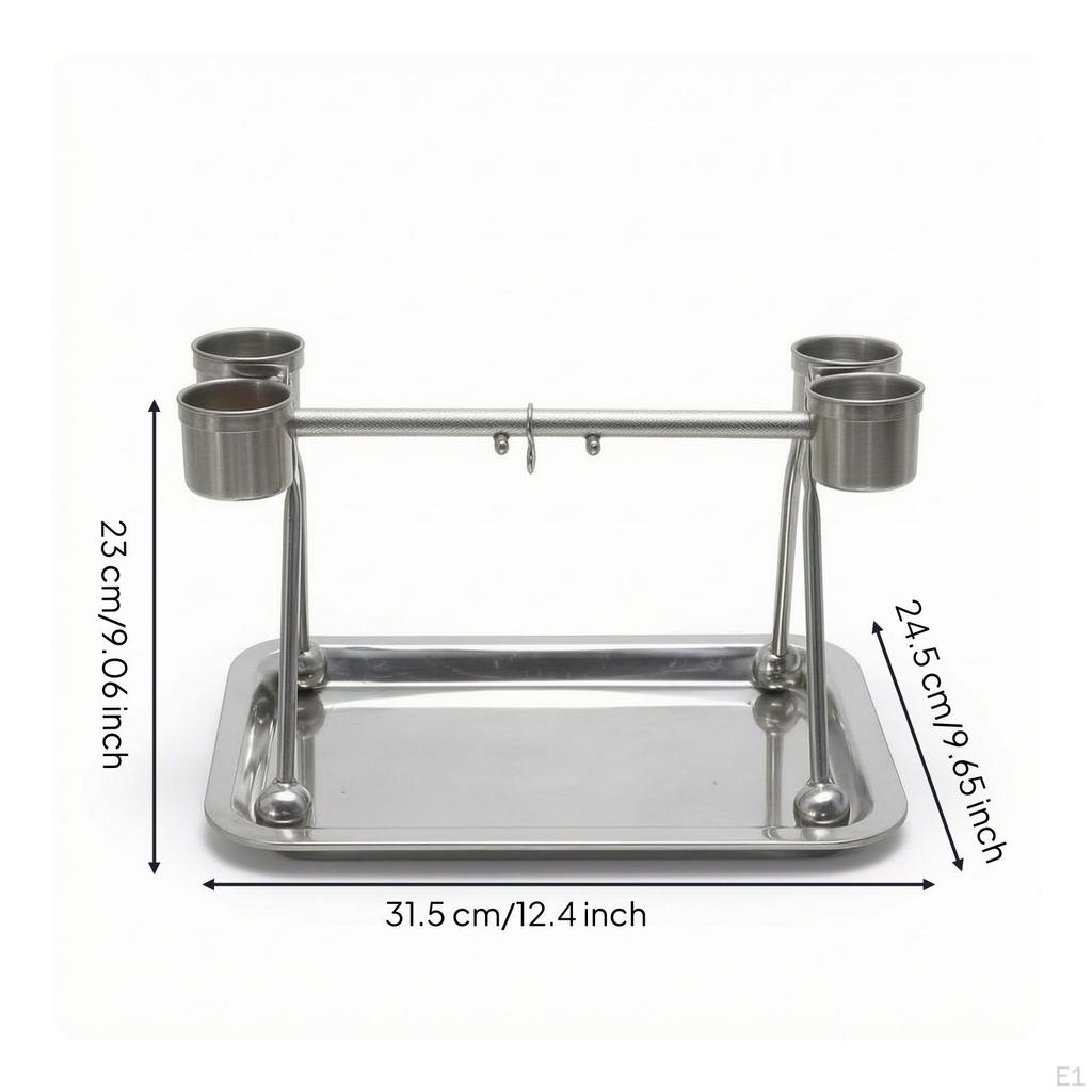 Bird Play Stand with Cups Easy to Clean Stainless Avian Compact for Parrots, Feeding