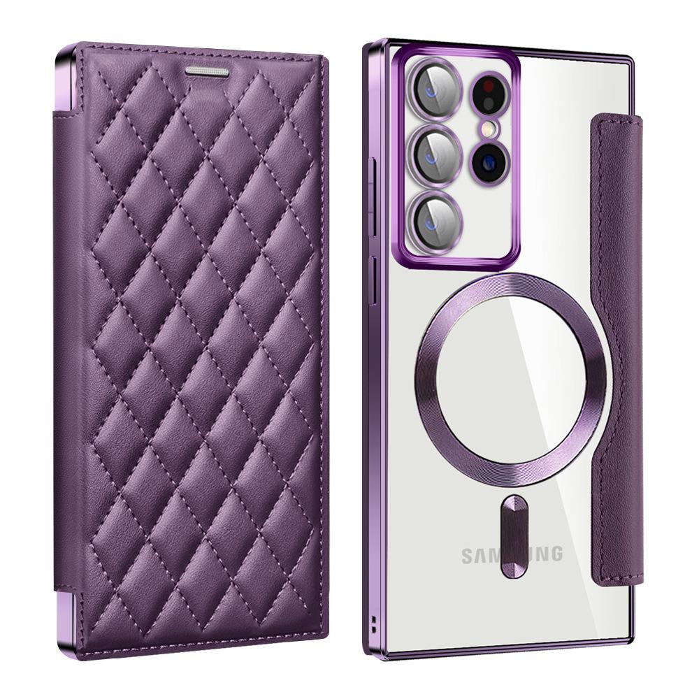 S24ultra Clamshell Leather Case Is Suitable for Samsung S24u Magnetic Mobile Phone Case S23 Electroplated Xiaoxiangfeng S24.