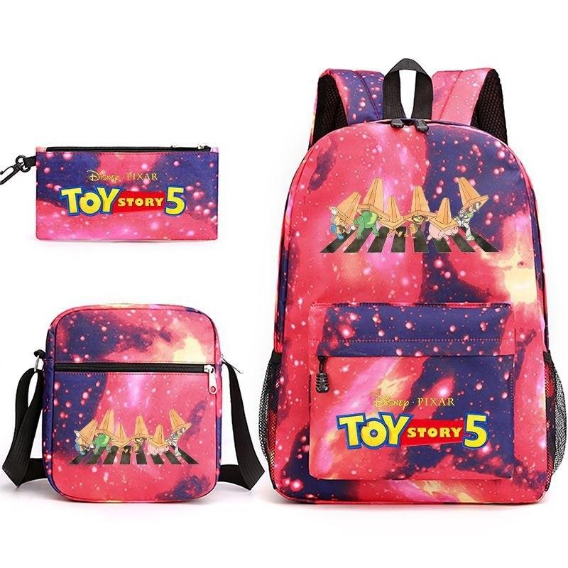 Toy Story Cartoon Print Oxford Canvas Backpack With Zipper Closure For Casual Travel Teens