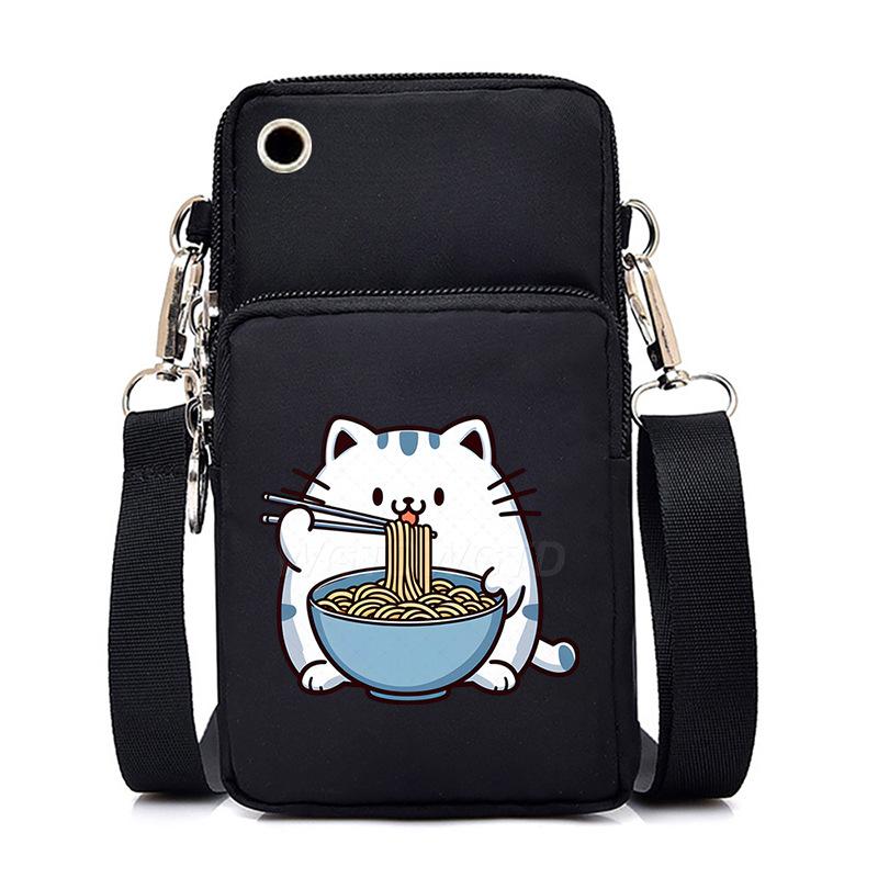 

Eat Noodles Kitten Printing New 2025 Crossbody Bag Vertical Change Bag Multifunctional Mobile Phone Bag No Spec