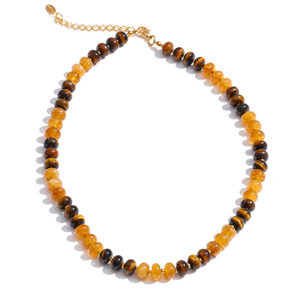 Yhpup Stainless Steel Natural Tiger Stone Beads Chain Necklace Waterproof 2026 Handmade Statement Collar Jewelry Accessories