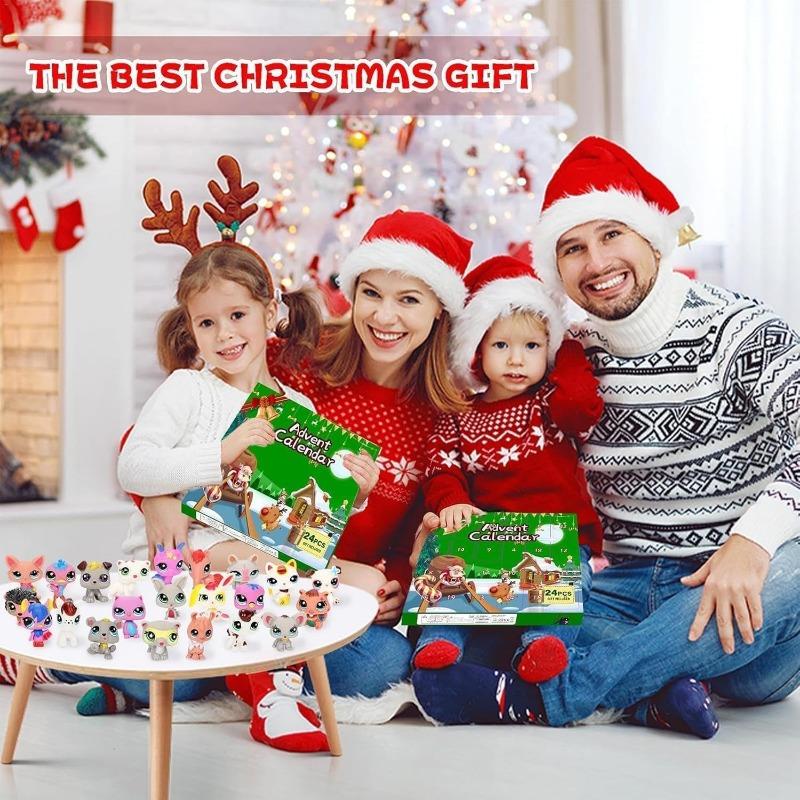 Kjæledyrleker Adventskalender 2025, 24-dagers Kjæledyrfigurer Juleadventskalender, Dyre-actionfigurer Hund Katt Samleleker for Nedtelling til Jul