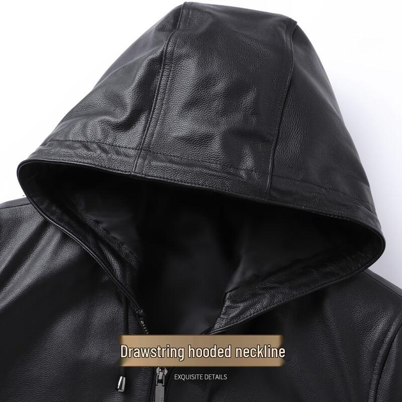 Men's Hooded Genuine Leather Zipper Jacket