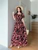 Retro Floral Chiffon Slimming Dress: Women's Summer Puff Short Sleeve High-End Vacation Cake Dress