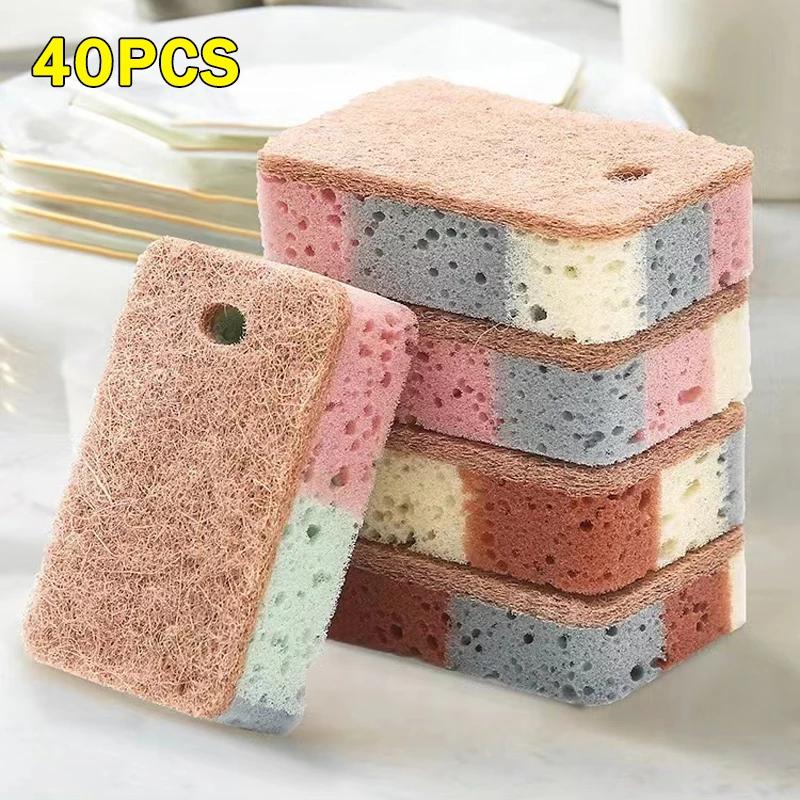 40PCS Kitchen Cleaning Sponge Wipe Wood Pulp Cotton Dishwashing Sponge Dishcloth Kitchen Rag Dishcloth Sponge Block