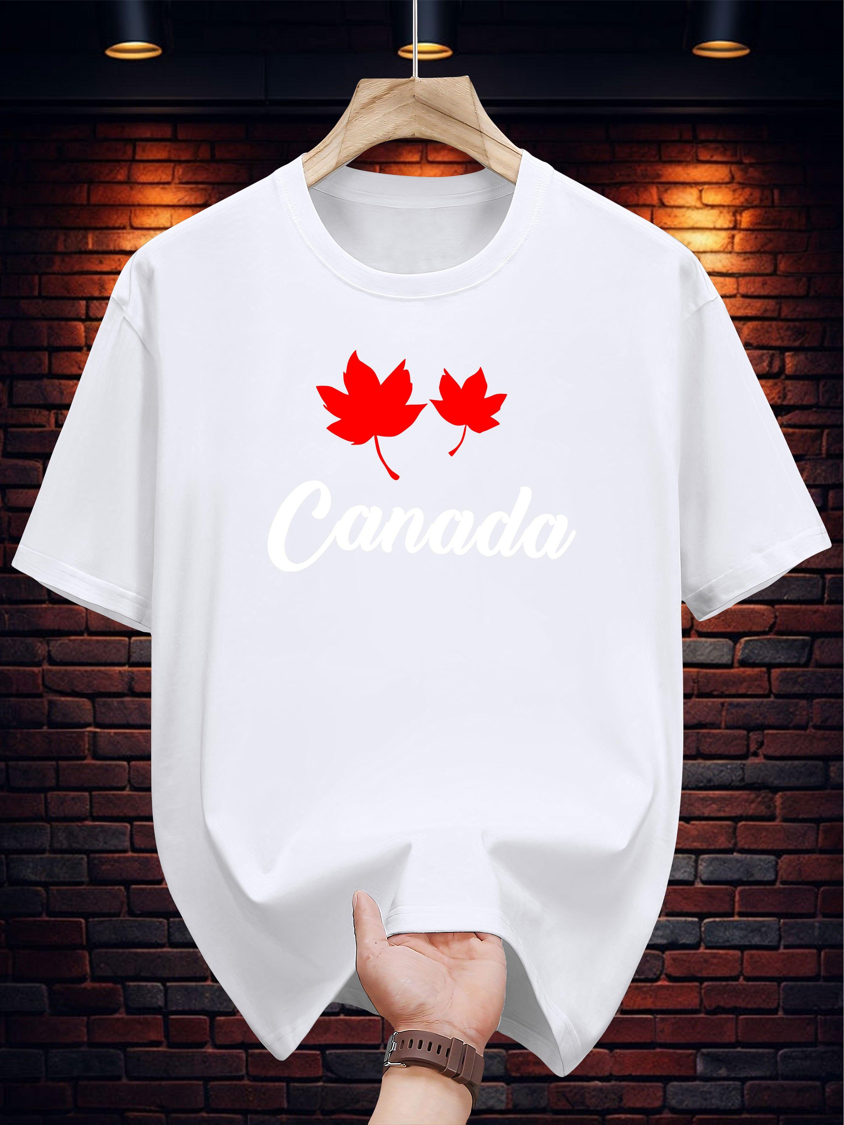 

100% Cotton Print T-shirt - Casual Summer Short Sleeve Tee with Canada Maple Leaf Design L