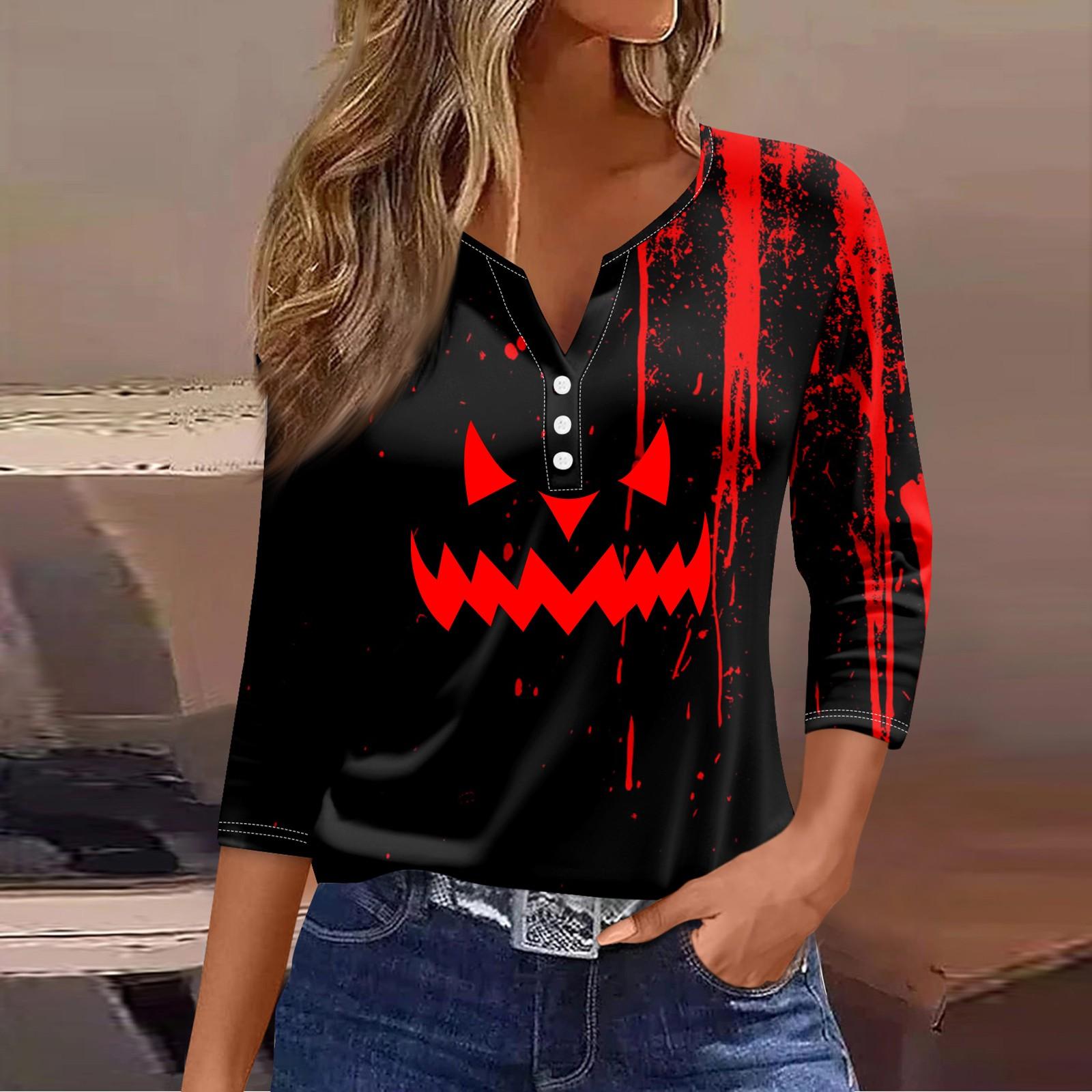

Женская модная повседневная блузка с рукавом три четверти и принтом букв на Хэллоуин XXL