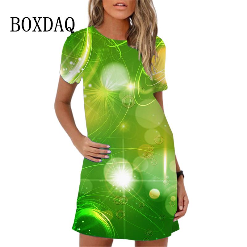 Colorful Feather Pattern Women Dress New Spring Summer Clothing Fashion Elegant Short Sleeve O-Neck Gradient Print Dresses
