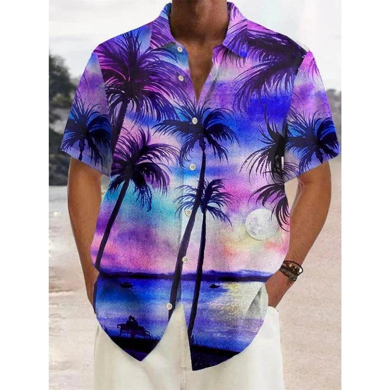 New Beach Men's Short Sleeved Music Print Polo Collar Button Shirt Outdoor Leisure Fashion Street Men's High Quality Top