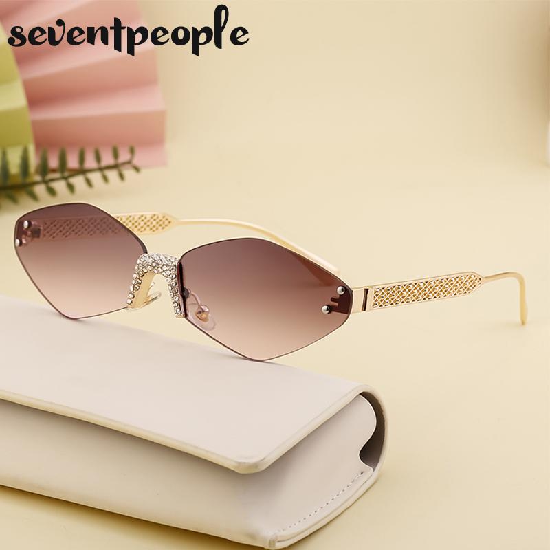 Small Metal Frame Hexagon Rimless Sunglasses Women Luxury Brand Design Polygon Sun Glasses For Ladies Retro Eyewear Shades