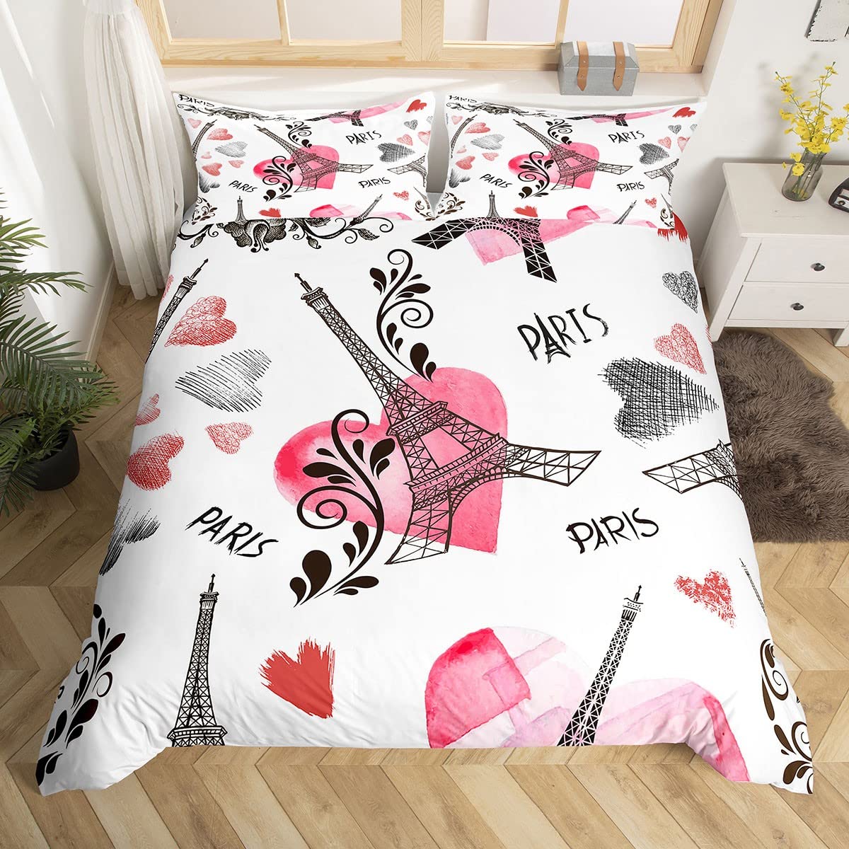 Комплект постельного белья с изображением Эйфелевой башни в романтическом стиле — фото 7