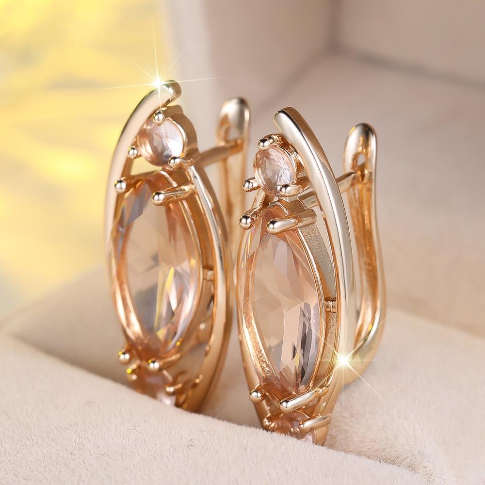 Luxury Marquise Cut Champagne Zircon Drop Earrings for Women Vintage Golden Wedding Jewelry