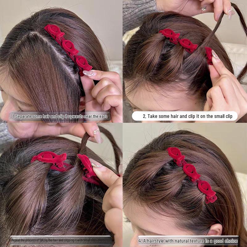 Double-Layer Braided Women's Bangs Hairpin: Flocked Side Clip and Headdress.