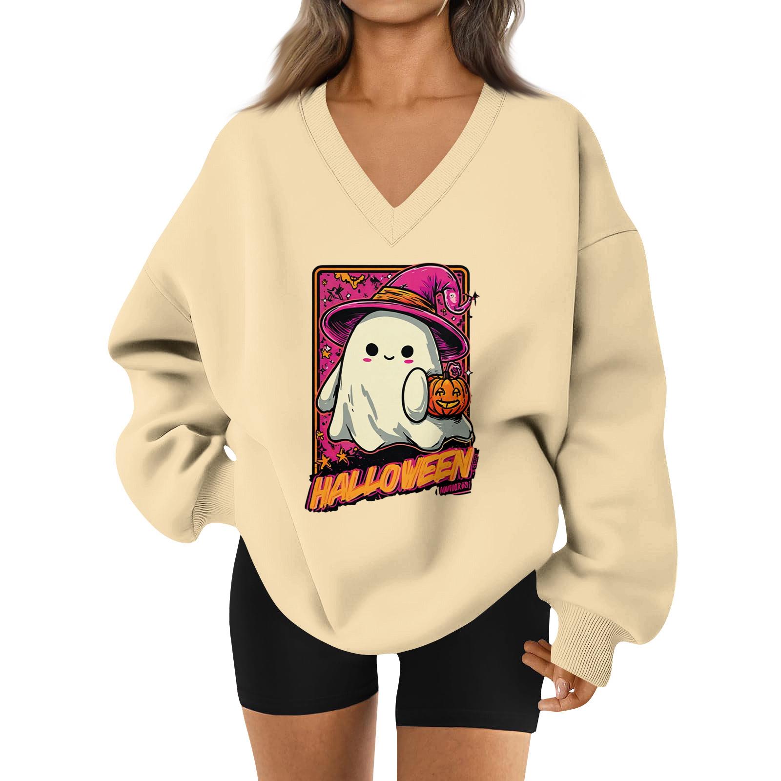 

Women s V-neck Dropped Shoulder Halloween Print Sports Sweatshirt Top L