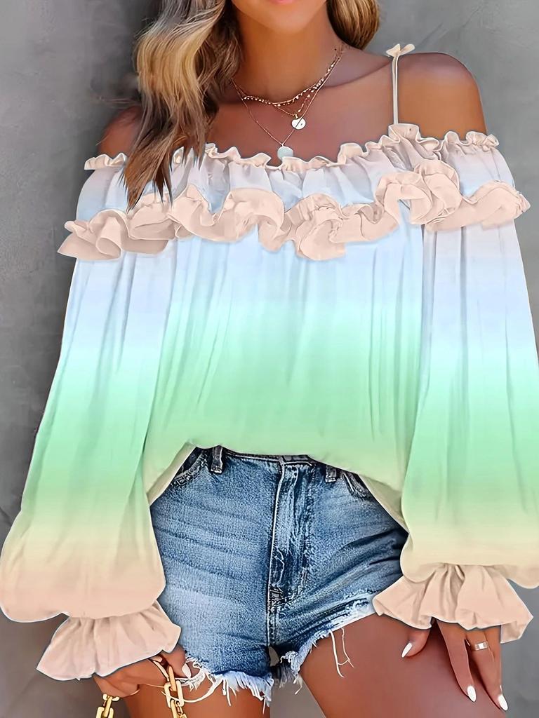 2025 Summer Spicy Girl Plus Size Off-Shoulder Gradient Lace-Up Top