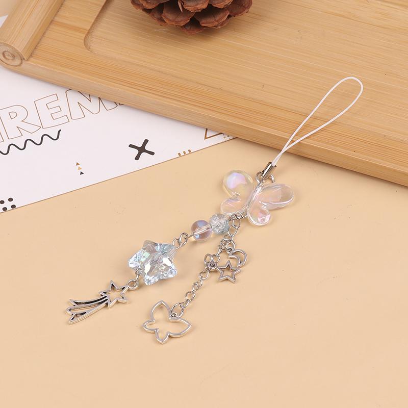 Y2K Cute Butterfly Star Phone Chain Anti-loss Charm Strap Keychain Lanyard Pendant INS Bag Camera Decoration