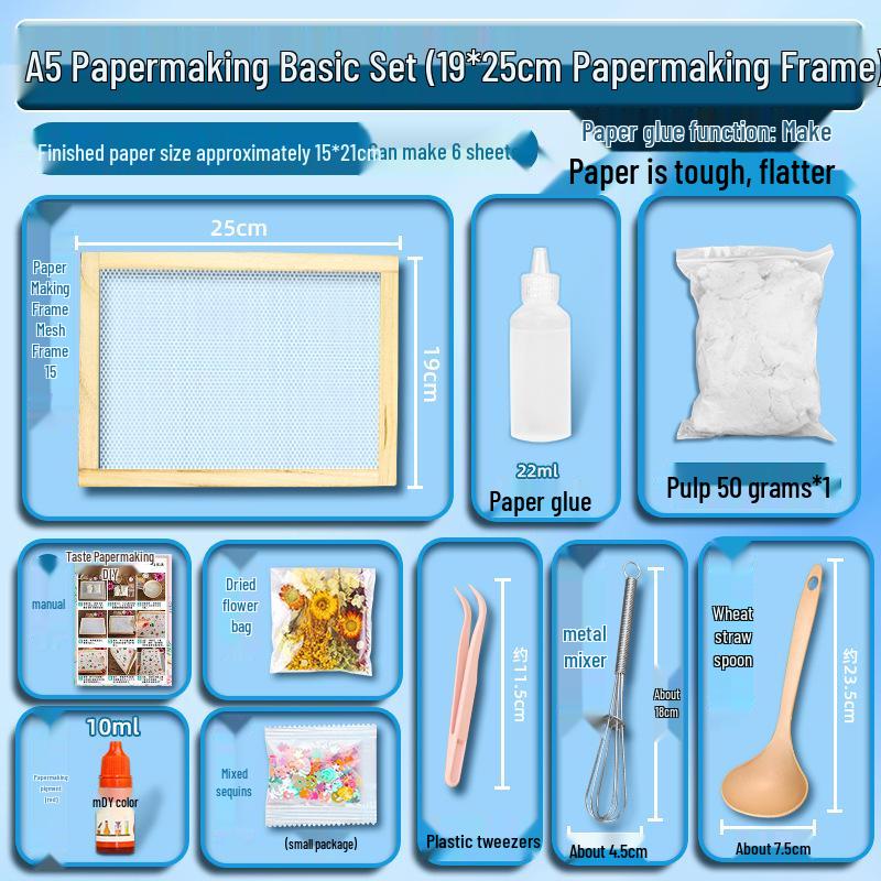 DIY Ancient Papermaking Kit for Kids: Educational Flower & Plant Pulp with Wooden Frame Screen Tools