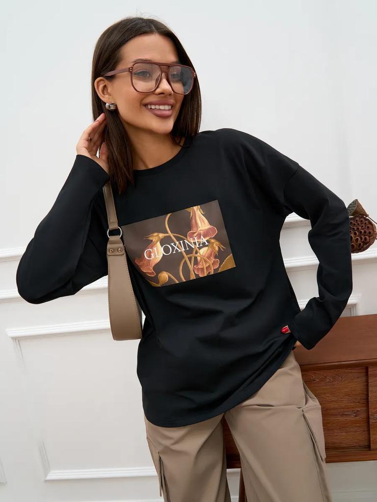 100% cotton t-shirt fashion lazy style chic printed meat cover lazy style versatile top