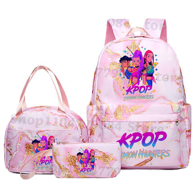 KPOP Demon Hunter Girls Backpack Lunch Bag Pencil Case Set Student Anime Fashion Schoolbag Pencil Case Bento