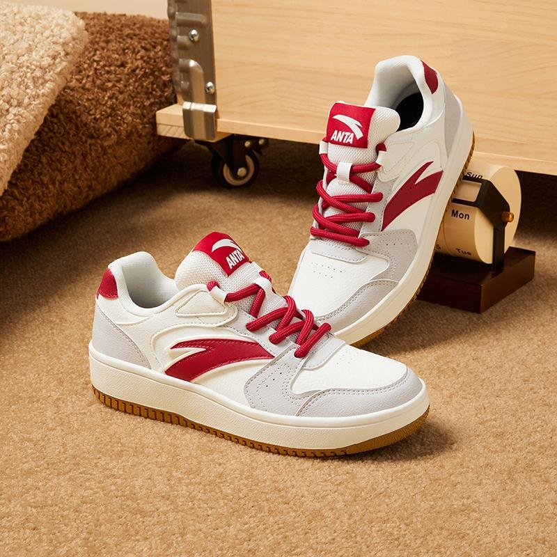 Anta Kids Zero Feel Fashion Versatile Wear Resistant Non-Slip Low-Top Skate Shoes Kids Sneaker White Red A12448099-2