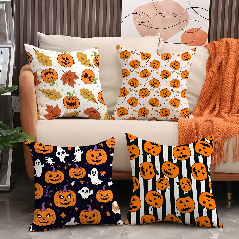 Pillow Case Cute Halloween Scary Pumpkin Holiday Horror Atmosphere Short Plush Double-Sided Printing Home Cushion Cover
