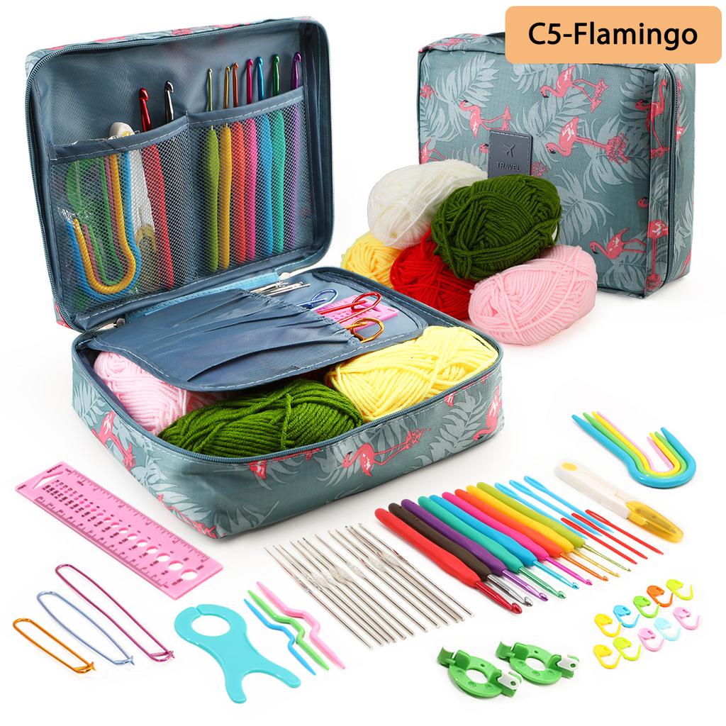 59 Teile Strick-Häkel-Set, Tragbare Strickwerkzeuge, Häkeln für Anfänger, Garn-Bastelset, DIY Bastel-Nähwerkzeuge mit Tasche