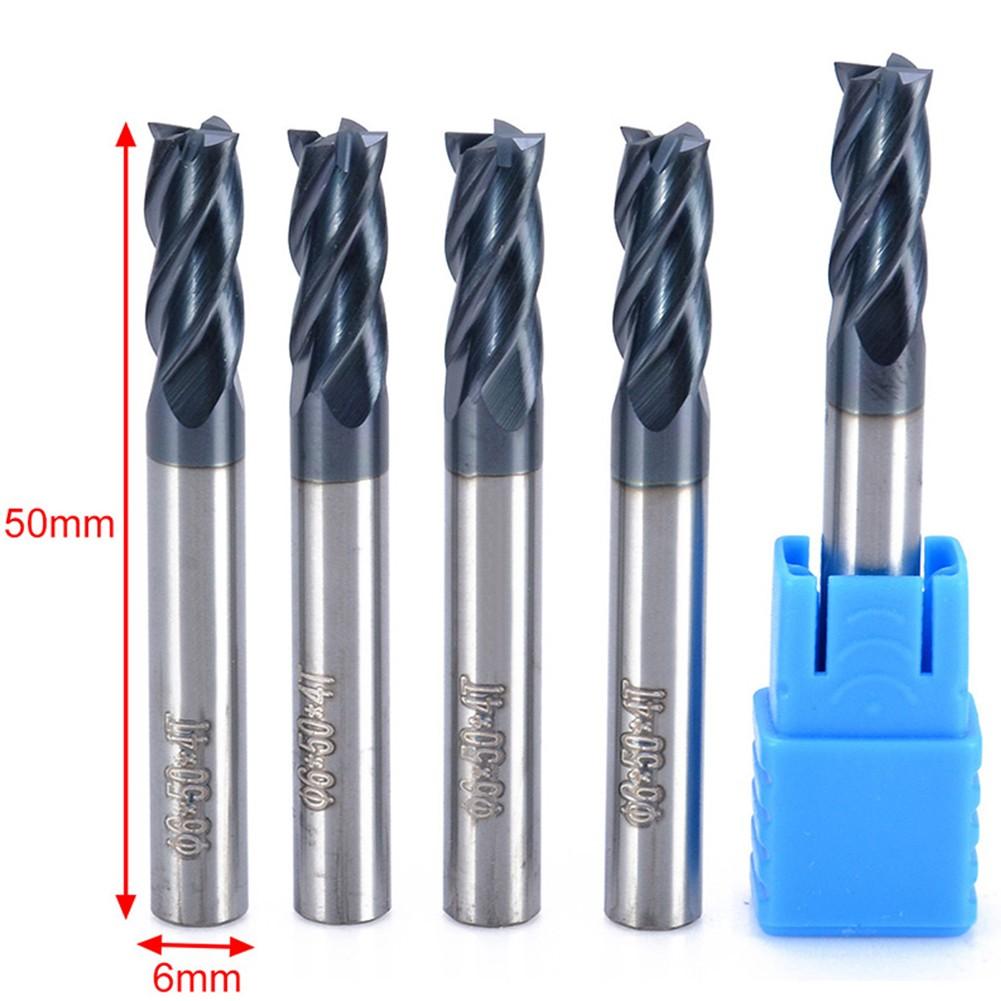 5Pcs 6mm Shank Tungsten Carbide 4 Flute End Mill CNC Milling Cutter HRC45 TIALN