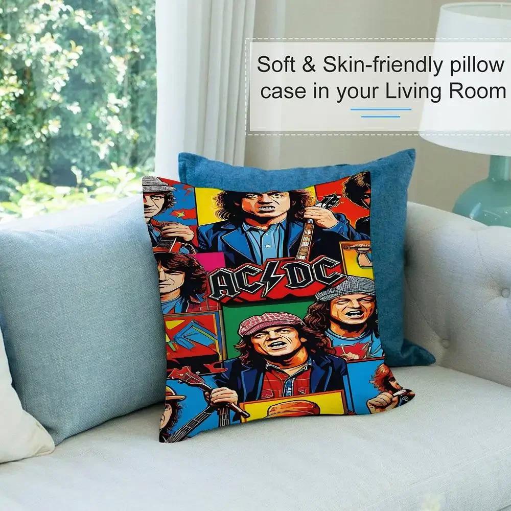 Musik A-ACDC Band Kissenbezug Kurzplüsch Beidseitiger Druck Quadratische Kissenbezüge Sofa Heim Kissen Deko