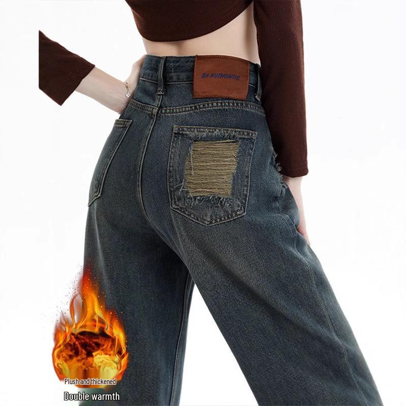 

2024 Early Autumn Cement Gray Plus Size High-Waisted Wide-Leg Jeans for Women XL