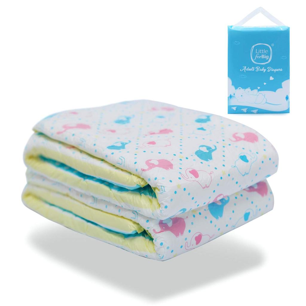 LittleForBig Adult Diaper Pants Cute Design [Baby Elephant] Blue 2-Pack M