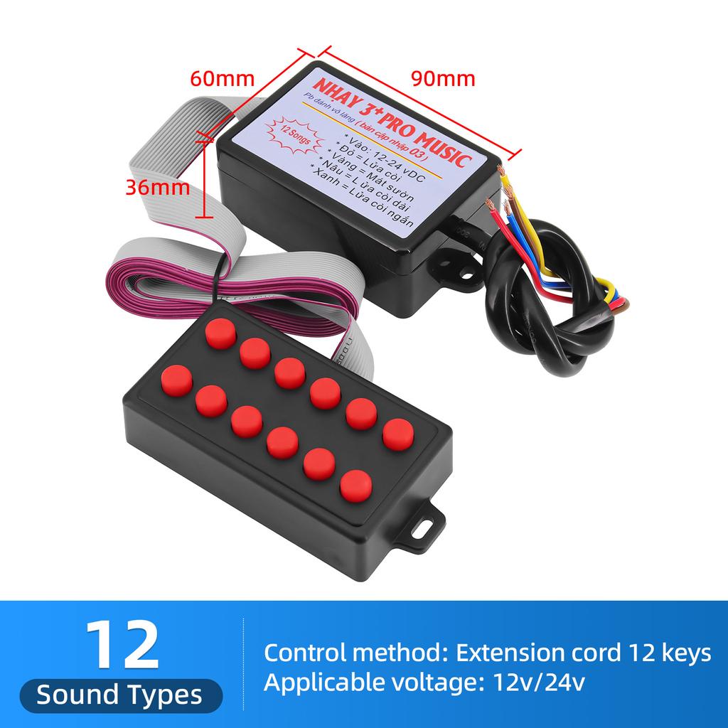 8 Sounds Musical Electronic Horn Controller 3+ Pro Music Rapid Horn Relay 12-24V 8Tones 12 Tones Horn for All Car Motor Truck
