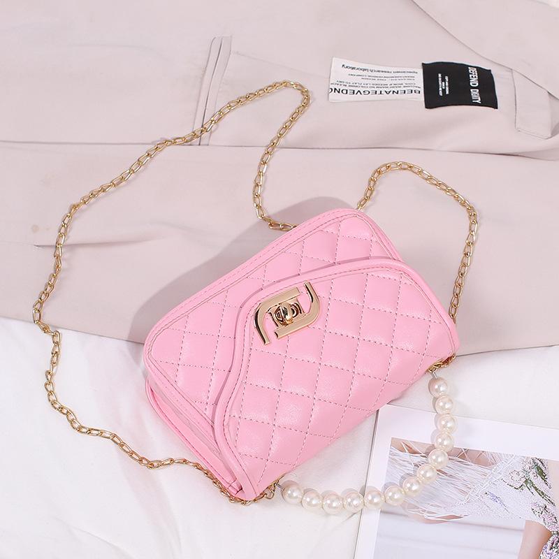 Fashion diamond chain small square bag, trendy pearl handbag, sweet lady embroidered mobile phone bag