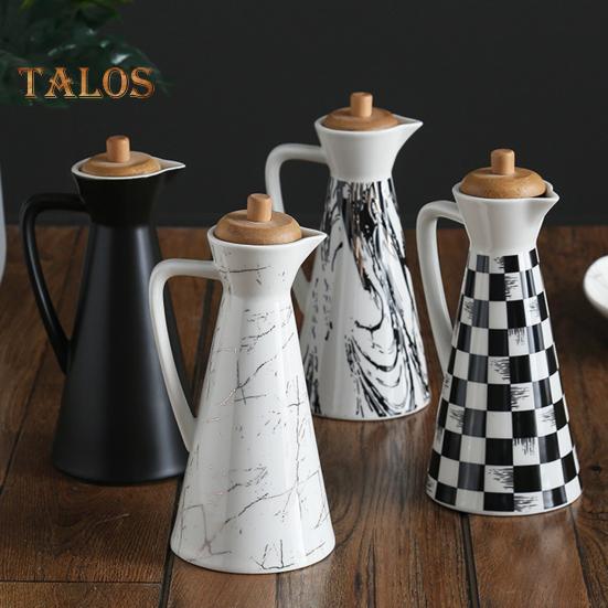 400/800ml Ceramic Oil Dispenser Bottle Dust-proof Design Handmade Ceramics Oil Can for Kitchen Cooking Olive Oil Soy Sauce Vinegar Cruet Storage Jar