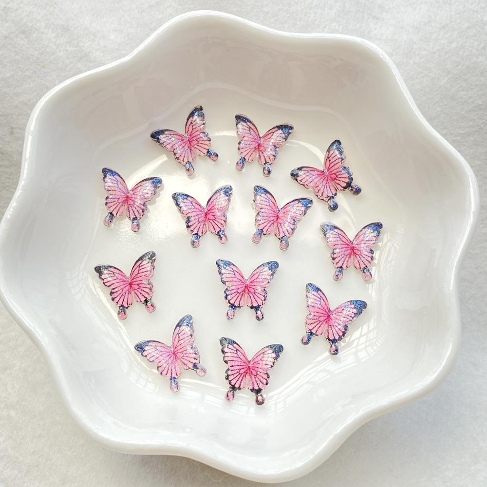 50Pcs Cute Mini Cartoon Colorful Butterflies Nail Art Resin Designer Charms DIY Craft For Nail 3D Decorations Jewelry