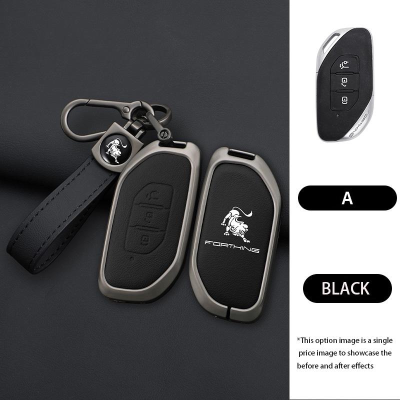 Coque de Protection pour Clé de Voiture en Alliage de Zinc Porte-clés pour Dongfeng Forthing Fengxing T5 Evo Accessoires Porte-clés Télécommande Auto black