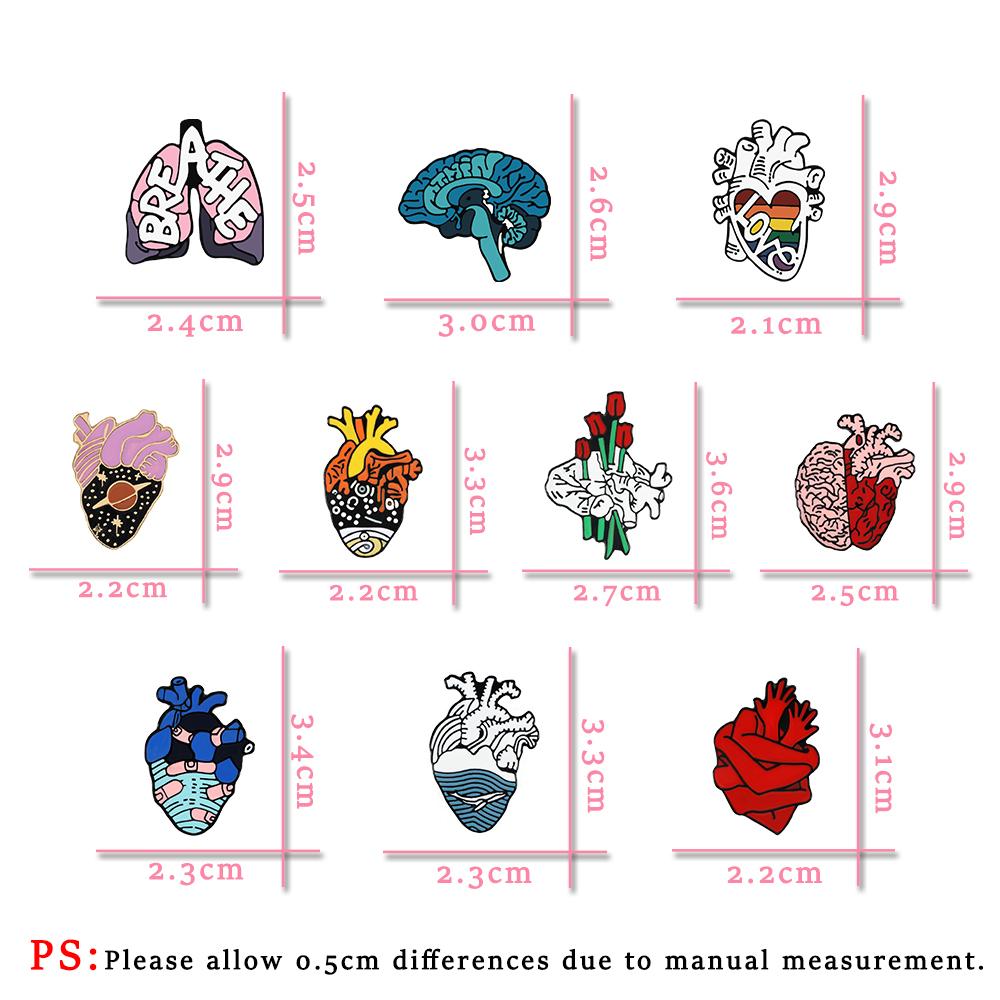 Fashion Body Organs Enamel Brooch Heart Brain Lung Lapel Pins Art Design Ocean Flowers Symbol Love Badge Bag Denim Jewelry Gifts