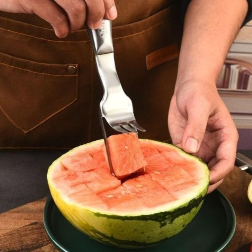 Rust-proof Watermelon Fork Cutter Stainless Steel Fruit Digging Tool Watermelon Cube Cutter Summer