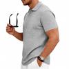 Mens Summer Textured Short Sleeve Polo Shirt Business Casual Solid Lapel Top
