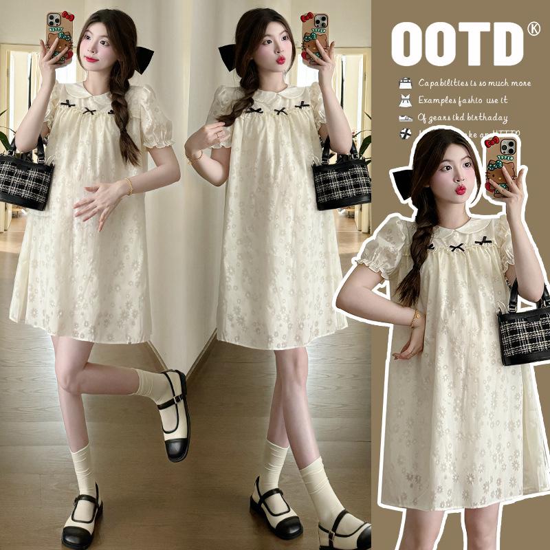 2026 Summer Bow Doll Collar Sweet Maternity Dress – Short Sleeve Design 2XL