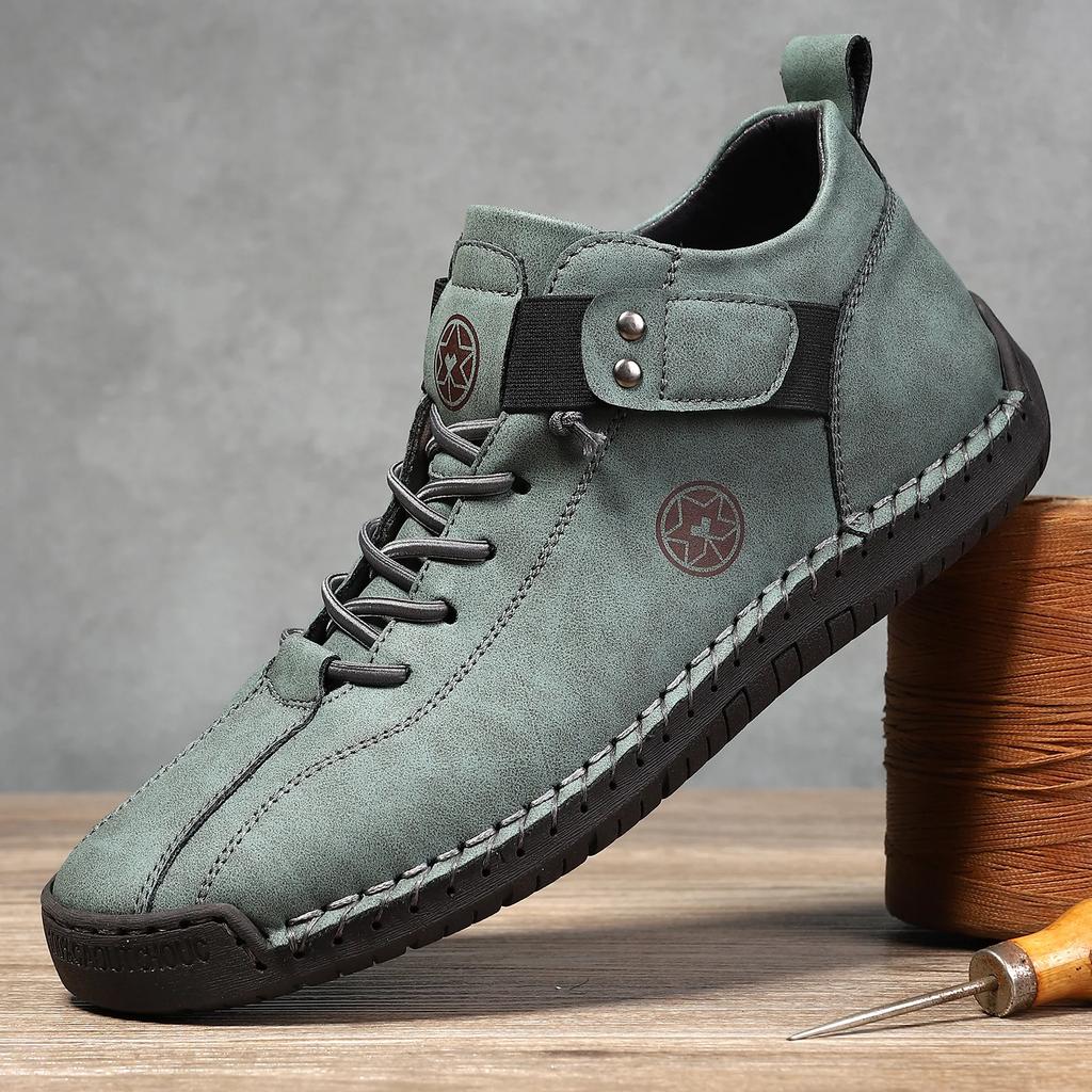 Fashion New 2025 Design Men's Leather Sneakers Man Breathable Leather Shoes Handmade Leather Casual Men Shoes Men Ankle Boots Outdoor