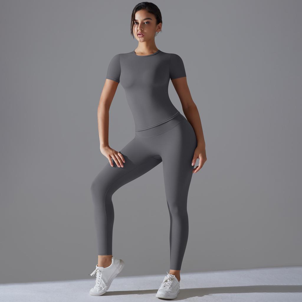 New T-shirt, Quick Drying Yoga Suit, Short Sleeved Slim Fit Fitness Top, Cover Up Shirt, Outdoor Running Sports Suit, Women's