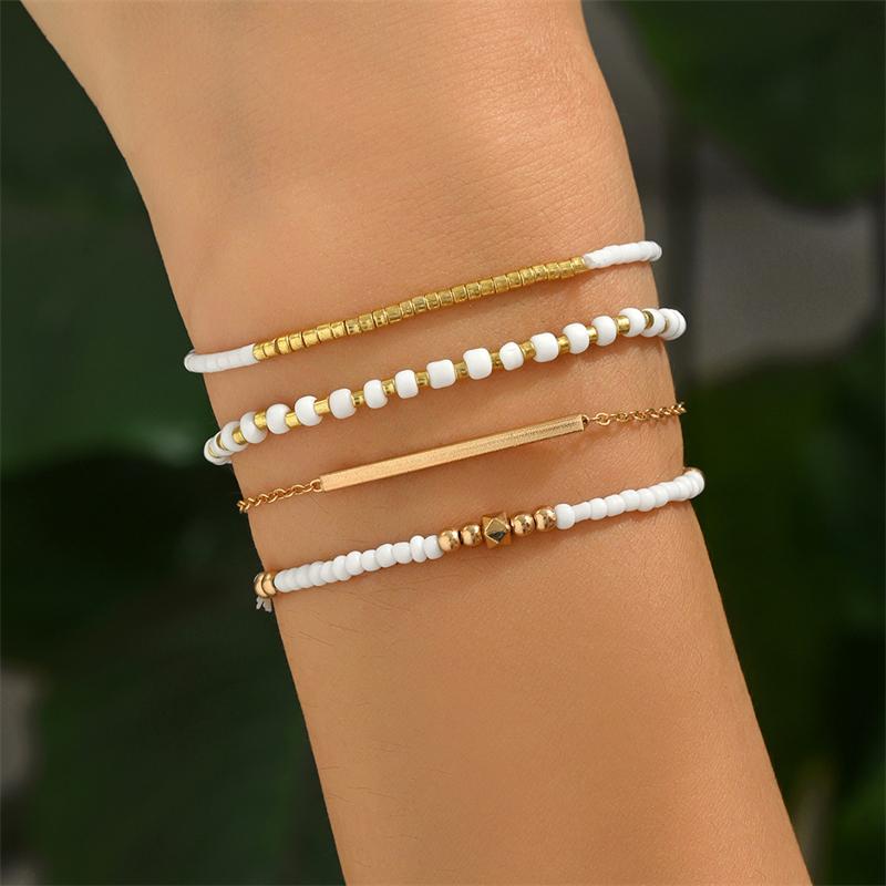 Vintage Star Crystal Rice Bead Bracelet Set for Women Delicate Beaded Stackable Design Bracelet Girls Party Jewelry Accessory
