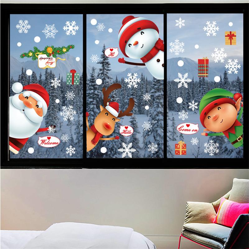 4/6pcs Window Stickers Cartoon Merry Christmas Santa Claus Xmas Tree Glass Decal Christmas Decorations for Home 2025 New Year