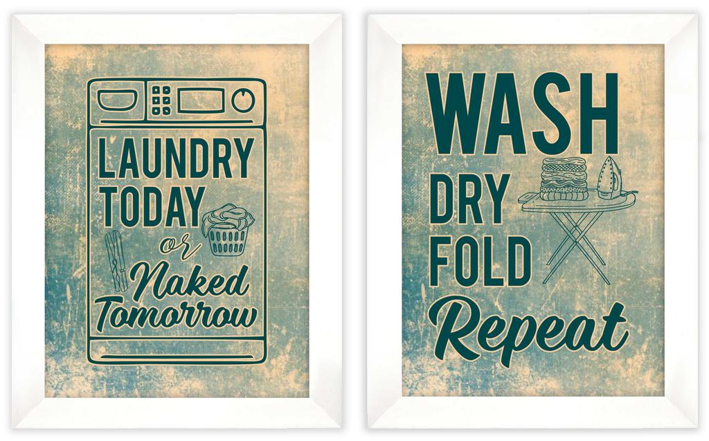 Inkdotpot 2 Piece Laundry Signs for Laundry Room Decor Wash Dry Fold Repeat Poster With Frame, Laundry Room Wall Art Signs Framed