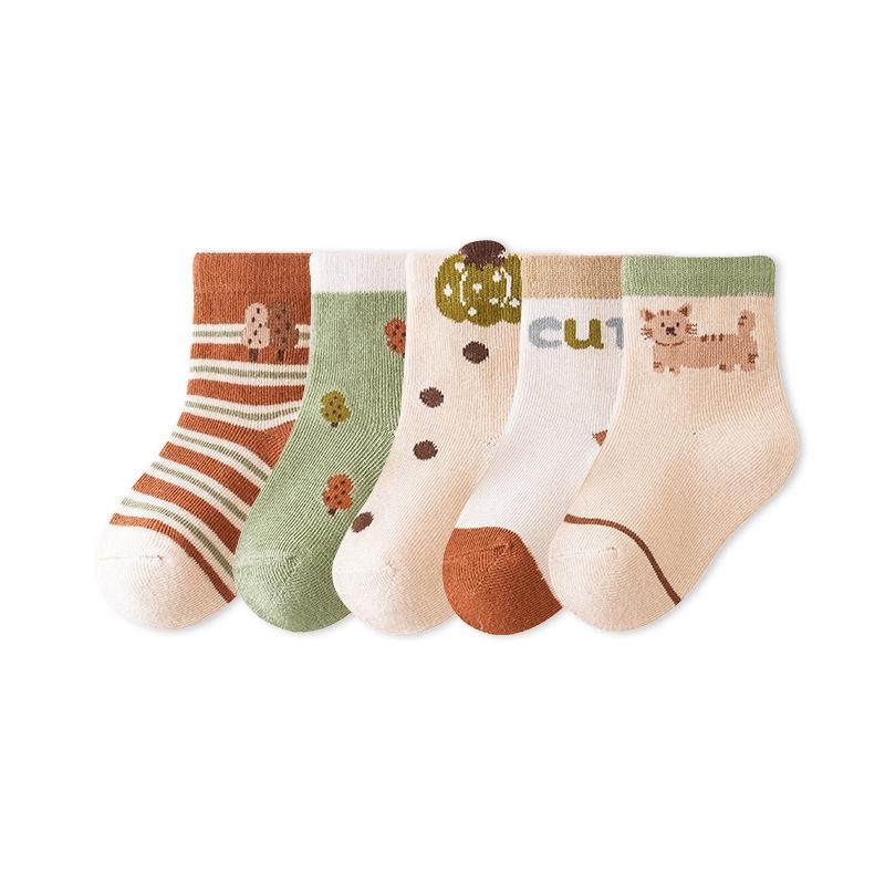 

5 пар/комплект детских носков из хлопка, весна-осень, детские носки среднего размера с изображением животных из мультфильмов, милые носки для малышей, девочек и мальчиков L оранжевый