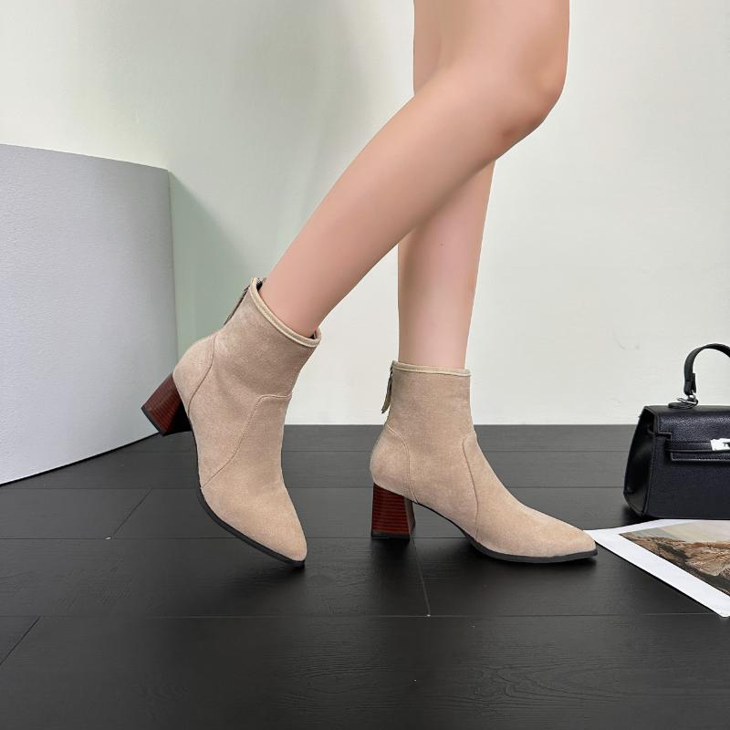 Boots Autumn and Winter Women Sock Ankle Boots Fashion Square Heel Ladies Elegant Elastic Fabric Short Booties Women's Footwear