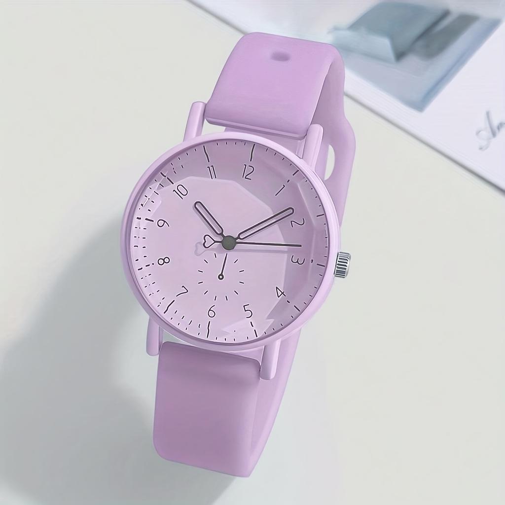 Relógio de Quartzo Feminino Elegante Minimalista com Pulseira de Silicone Rosa, Mostrador Redondo Fofo com Números Arábicos de Fácil Leitura, Relógio para o Dia a Dia